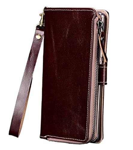 Étui à rabat pour Apple iPhone 14 Pro marron porte-cartes en cuir véritable