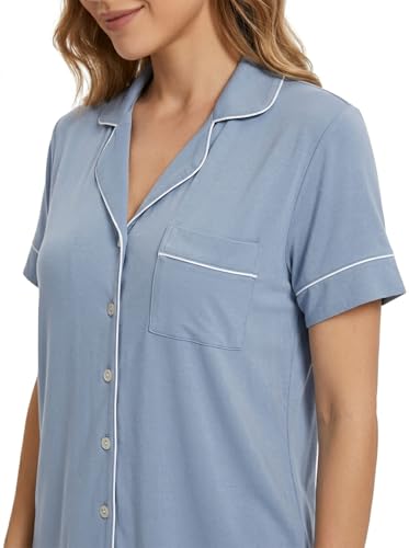 Image of Joyaria Bamboo Viscose Cooling Pajamas for Women Capri Button Front Pjs Set | Ideal for Night Sweats, Hot Sleeper Friendly, Breathable & Moisture Wicking, Short Sleeve Top