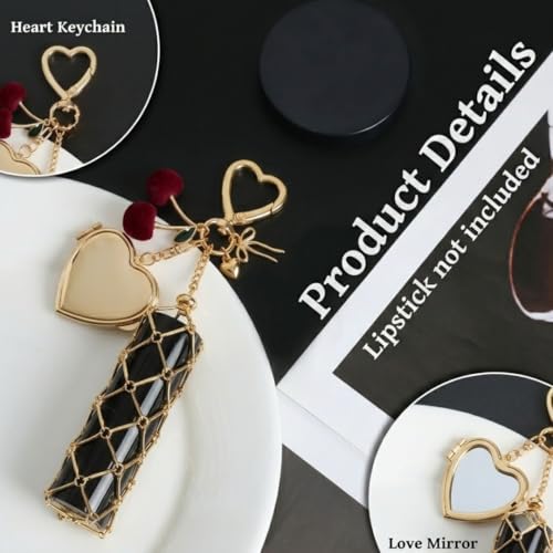 Image of Lipstick Holder Keychain with Golden Heart, 12cm Lip Gloss & Lip Balm Holder | Detachable Bag Charm for Women, Never Lose Your Favorite Shade Again