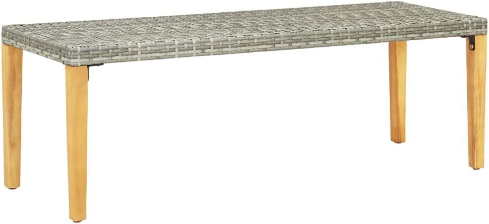 Garden Bench Grey + natural wood color Poly rattan, solid acacia wood,Modern Garden Bench | Durable Poly Rattan & Acacia Wood Outdoor Seating for Two | Gardens, Patios & Conservatories Patio Furniture