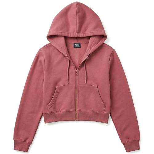 Image of FUNKY MONKEY Women's Cropped Zip-Up Hoodie-Lightweight Fleece Crop Sweatshirt with Hood, Drawstring & Kangaroo Pockets