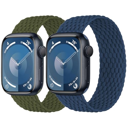 【2セット】編み込みfor アップルウォッチ バンド 40mm 41mm 38mm 44mm 45mm 42mm 46mm Ultra/2 49mmの女性/男性、伸縮性のある弾性ナイロンスポーツストラップソロループfor Apple watch バンド シリーズ11/10/9/8/7/6 5/4/3/SE/2nd 40 44 38 42 42 41 45 46 mm
