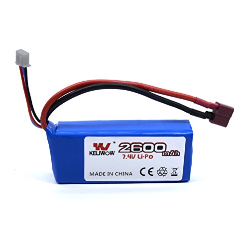 KELIWOW 7.4V 2600mAH Rechargeable Lipo Battery for 1/12 Scale Remote Control Vehicle T Plug for KW-C01/C02/C03/C04/C05