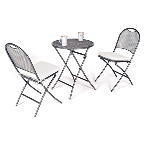 KETTLER Caffe Napoli 3-Piece Bistro Set with 2 Folding Side Chairs and a 24-Inch Folding Mesh Top Table