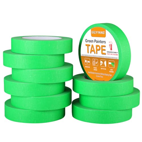 GEYYANG Automotive Masking Tape - Heat Resistant Green Painters Tape for Auto Body Spray Painting, Multi-Surface Painters Tape for DIY, Labeling, Art, Car, 1 inch x 55 Yards, 10 Rolls