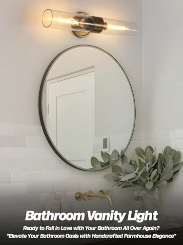 Image of Modern 2-Lights Wall Sconces Brass Gold Bathroom Light Fixtures with Handblown Clear Glass Hardwired Wall Sconce Light for Bathroom Mirror Bedroom Living Room Hallway