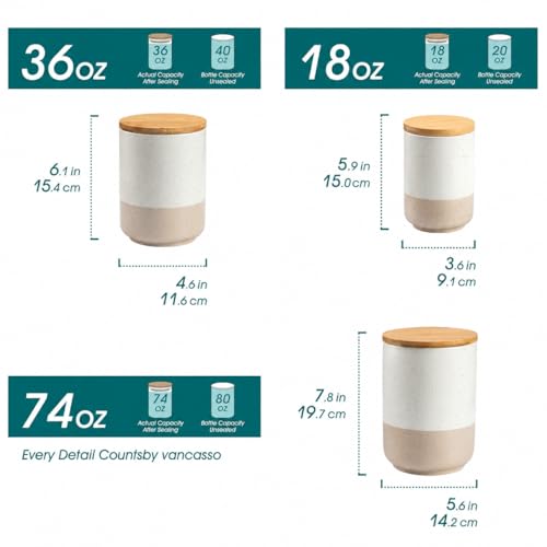 vancasso Sabine Kitchen Canister Set of 3, Ceramic Food Storage Containers with Airtight Wood Lids, Countertop & Pantry Organization for Flour, Sugar, Coffee, Tea & Snacks - Image 3