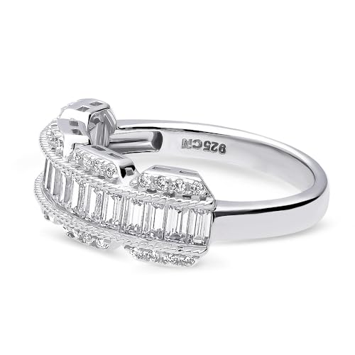 BERRICLE Sterling Silver Vintage Inspired Art Deco Cubic Zirconia CZ Stackable Fashion Anniversary Band for Women, Rhodium Plated Size 4-103