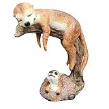 Gartenfigur, Gartendeko, Faule Erdmännchen Figur liegt auf einem AST und schlaft, 36 cm, Gartenstatue, Wohnzimmer Deko aus Kunstharz, Balkondeko