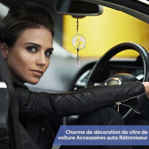 Cobee Ornement à Suspendre Arbre de Vie pour rétroviseur de Voiture, Pendentif en Pierre de Cristal de guérison avec 7 Chakras, Accessoires d'intérieur de Voiture (A) – vue 2