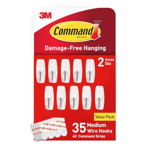 Image of Command Medium Wire Toggle Hooks, 35 Hooks and 40 Strips, Damage-Free Hanging Wall Hook with Adhesive Strips, Adhesive Hooks for Hanging Back to School Dorm Organizers, Holds up to 2 lb