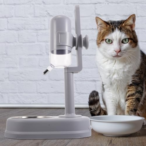 Image of POPETPOP Double Layer Pet Water and Food Dispenser with Automatic Rolling Ball, Stainless Steel No-Spill Hanging Feeder Bowl for Indoor Dogs and Cats