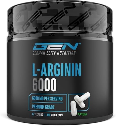GEN GERMAN ELITE NUTRITION L Arginin - 380 Kapseln | 6000 mg L-Arginin HCL pro Tagesportion - 4980 mg reines Arginin - Pflanzliche Qualität - Laborgeprüft - Vegan