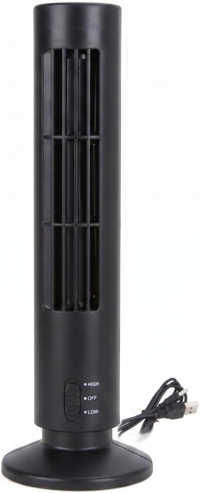 Small Tower Fan, Bladeless Mini Tower Fan with 2-speed Settings Usb Fans That Blow Cold Air Quiet Operation & Energy Efficient, Black (10.5x33cm).