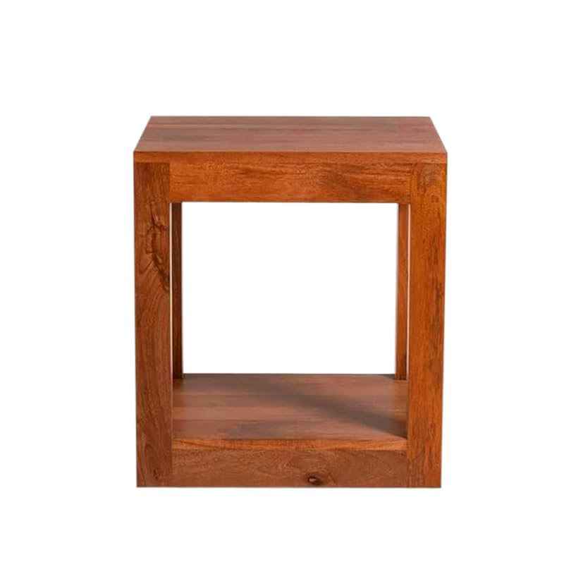 Image of Sheesham Wood Lamp Table for Bedroom | Modern Bedside Table with Storage | Elegant Nightstand for Living Room & Bedroom Decor (Honey Finish)