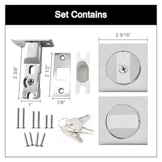 Pocket Door Lock with Key,Privacy Door Hardware Suitable for Bathroom Bedroom etc Recessed 2 Sided, 2 3/8" Backset, Invisible Hardware for 1 3/8” to 2 3/16” Thickness Door (Sliver)