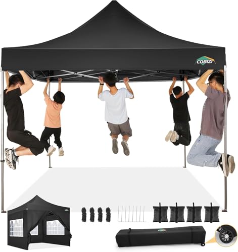COBIZI 10x10 Pop Up Canopy Tent with 4 sidewalls Commercial Heavy Duty Canopy UPF 50+ All Weather Waterproof Outdoor Wedding Tents for Parties Gazebo with Roller Bag