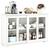 HOMCOM Sideboard Buffet Cabinet, Stackable Credenza, Coffee Bar Cabinet with Sliding Glass Door and Adjustable Shelf, White