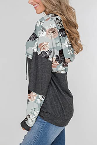 Chiczone Color Block Hoodie For Women Drawstring Pullover Hooded Sweatshirt Long Sleeve Floral Tops Black Flower L #TOP3
