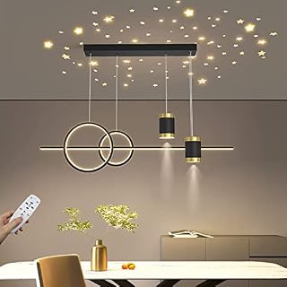 WERSVG LED Pendant Lights Dining Table Modern Black Pendant Lamp Height Adjustable Hanging Lamp Dimmable with Remote Control Hanging Lamp for Dining Room Living Room Kitchen Bar Lamps 100cm (Black)