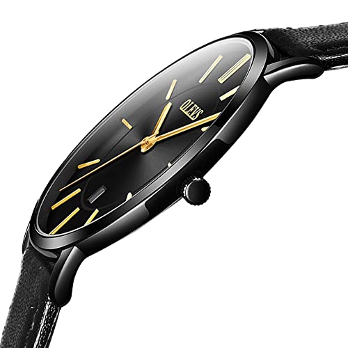 Olevs Black Watch For Men Watch Men Waterproof Leather Mens Watches Luxury Dress Watches With Calendar Date Thin Watch Simple Men's Wrist Watches Men's Watch,Relojes Para Hombres #TOP1