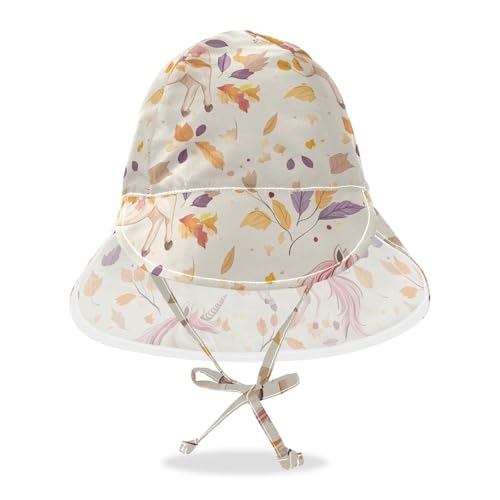 Kid Sun Hat Baby Boys' Hat Toddler Girl UPF 50 Neck Flap Traveling Camping Hat Cartoon Cute White Unicorns