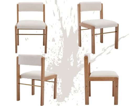 Cimota Mid Century Modern Dining Chairs Set Of 4, Fabric Linen Kitchen Chairs Upholstered Farmhouse Dining Room Chairs Armless Side Chairs With Adjustable Back/Wood Frame, Beige #TOP6