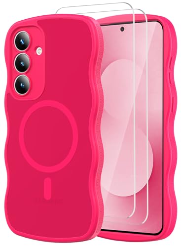 Mangix for Samsung Galaxy S25 FE Case,Full Camera Protection Wave Soft-Touch Skin Frame Translucent with Screen Protector, Military-Grade Matte Funda para S25FE S 25 FE (Hot Pink)