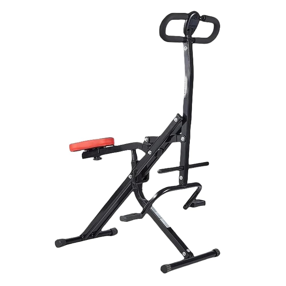 QUSYZD Heavy Iron Abdominal Exercise Equipment, Squat Assist Trainer, 5-Position Adjustable Seat, Foldable Horse Riding Machine with Monitor, Full Body Exercise, Black,