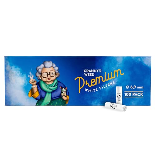 Grannys Premium Aktivkohlefilter | 100x Ø 6.9 mm Filtertips | Aus veganer Kokosaktivkohle | 100 Stück in Weiß in hochwertiger Magnetverpackung | Kohlefilter für Selbstdreher