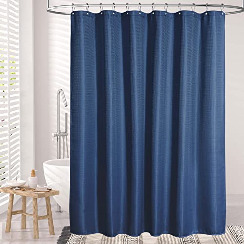 Image of AmazerBath Waffle Shower Curtain Heavy Duty 240GSM, Navy Blue Shower Curtain Fabric Waffle Textured, Hotel Quality, Bathroom Shower Curtains, 72 x 72 Inches