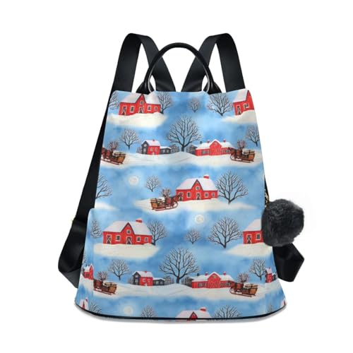 Sac à dos bleu paysage d'hiver femme à poche arrière zippée sécurisée