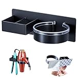 YYBO Hairdryer and Straightener Holder, Hair Dryer Holders Hair Straighteners Holder Wall Mount, Hairdryer Holders Station, Bathroom Hair Tools Organiser Adhesive Hair Dryer Stand (Black)