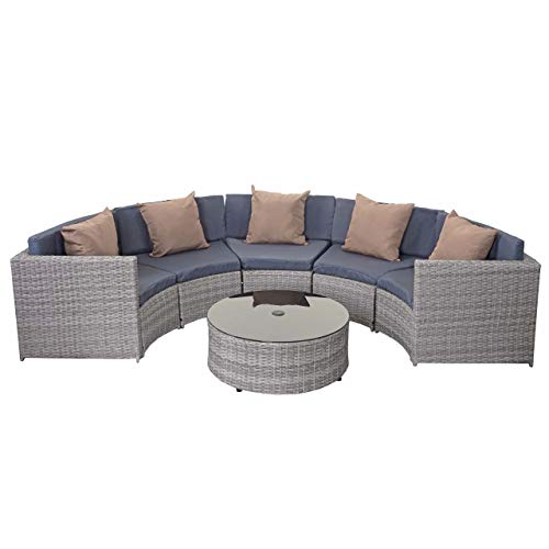 Mendler Poly-Rattan Garnitur rund HWC-E17, Garten-Set Sitzgruppe - grau, Polster dunkelgrau, Kissen beige Mendler Poly-Rattan Garnitur rund HWC-E17, Garten-Set Sitzgruppe - grau, Polster dunkelgrau, Kissen beige
