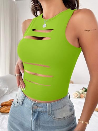 Image of LovelyWholesale Women Sexy Cut Out Crop Tank Tops Crew Neck Summer Sleeveless Top