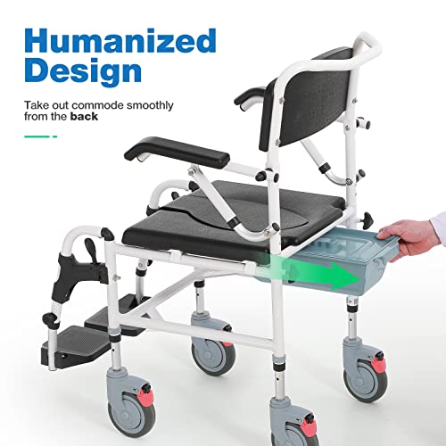 Greenchief Shower Chair With Wheels|Shower Wheelchair With Commode|Wheeled Transport Chair Easy Transfer|Mobile Shower Chair Rolling Commode Chair|Potty Chair For Elderly, Disabled, Handicap (300Lbs) #TOP4