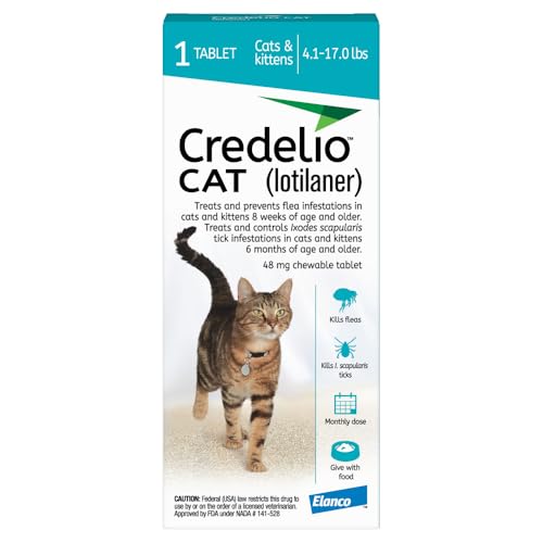 Credelio CAT Flea & Tick Infestation Prevention and Treatment for Cats 4.1-17 lbs. | 1-Month Supply