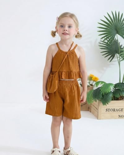 Image of Weebaby Toddler Girl Clothes Baby Summer Outfits Sleeveless Halter Top Ruffle Short Set Cute Kids Clothes Girls