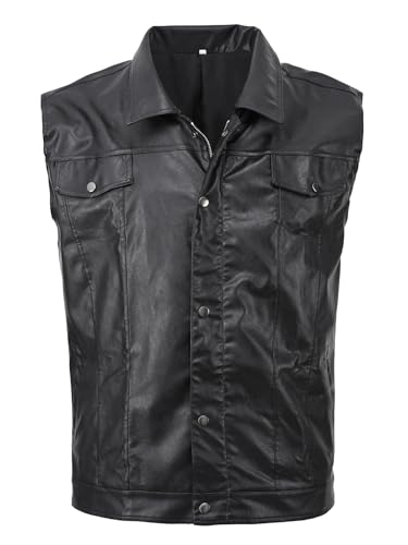 Men's Zipper PU Faux Leather Sleeveless Waistcoat Motorcycle Biker Vest Jacket