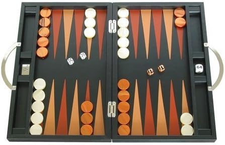Zaza & Sacci Leather Backgammon Board Game Set (Model ZS-200-15" Luxury Travel Case) - Black