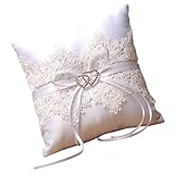 OSALADI Romantisches Eheringkissen mit Spitze Weißes Ringträgerkissen mit Doppeltem Herzmotiv Dekoratives Ringhalterkissen für Hochzeit und Verlobung