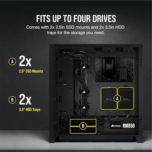 Image of CORSAIR 4000D Airflow Tempered Glass Mid-Tower ATX Case - High-Airflow - Cable Management System - Spacious Interior - Two Included 120 mm Fans - Black