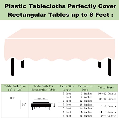 Plastic Light Pink Tablecloths 3 Pack Disposable Table Covers 54" X 108" Baby Pale Pink Table Cloths For Parties Bridal Shower Engagement Wedding Birthday, Fits 6 To 8 Foot Rectangle Tables #TOP4