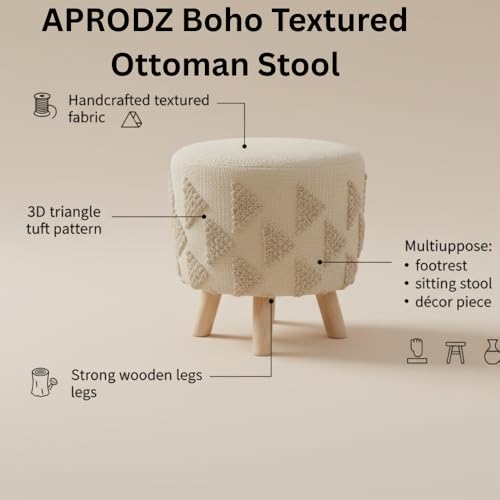 Image of APRODZ Printed Ottoman Stool Upholstered Foam Cushioned Pouffes for Living Room | Puffy Muddha Stool for Footrest & Sitting, Velvet Pouf Stool, Furniture for Home Decor, Office Set of 2(Cream)