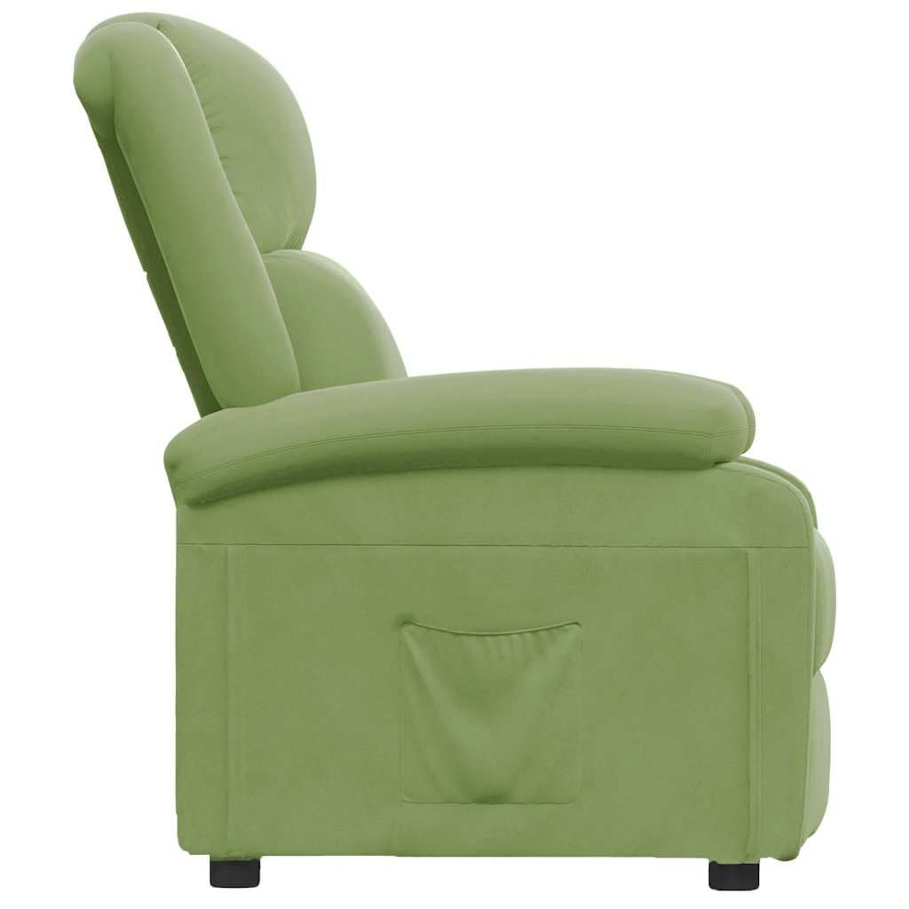 Sillón de relax de terciopelo verde claro, función reclinable manual, cómoda silla tapizada para salón y dormitorio, respaldo ajustable, cómodo sillón de lectura