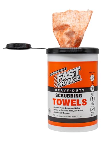 Image of Fast Orange Heavy Duty Scrubbing Towels Removes Tough Grease, Grime, Paint, Resins, Glue and More, for Hands, Tools and Surfaces Without Sticky Residue, 72 ct