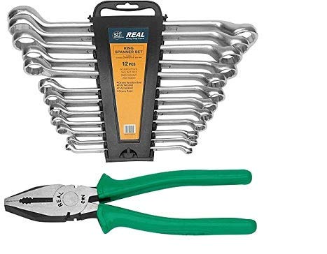 REALstf Multi Tool Kit Realstf 13 Pc. - 12 Pc. Set of Heavy Duty Ring Spanners with Hanging Tray and Combination Cutting Plier 8" (B076BSLHQV) Amazon Price History, Amazon Price Tracker