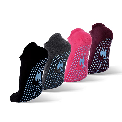 4 Pairs Non Slip Grip Socks for Pilates Yoga Barre Ballet Dance, Anti Skid Grip Socks for Women and Men
