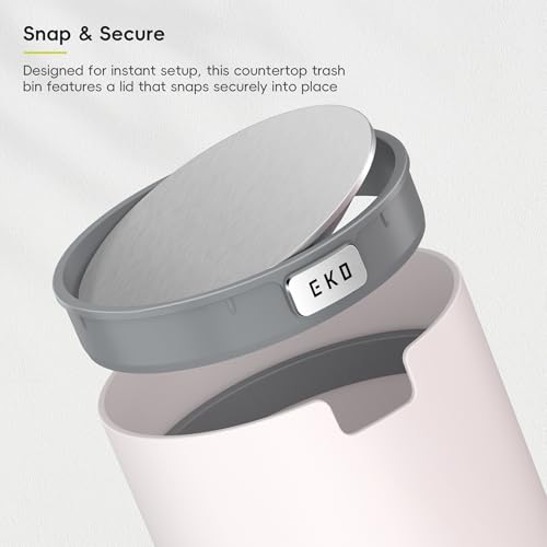 Image of EKO Fandy 0.58 Gal /2.2L Mini Trash Can with Lid, Swing-Top Desktop Trash Can for Bathroom, Countertop, Vanity, Desk or Office, Small Garbage Bin (Pink)