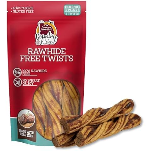 Country Kitchen Rawhide Free Twists Dog Chews, Made with Real Beef, 3 Count Cover